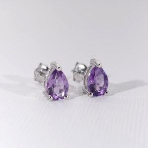 Amethyst Pear 5x7 Post Earrings Sterling Silver